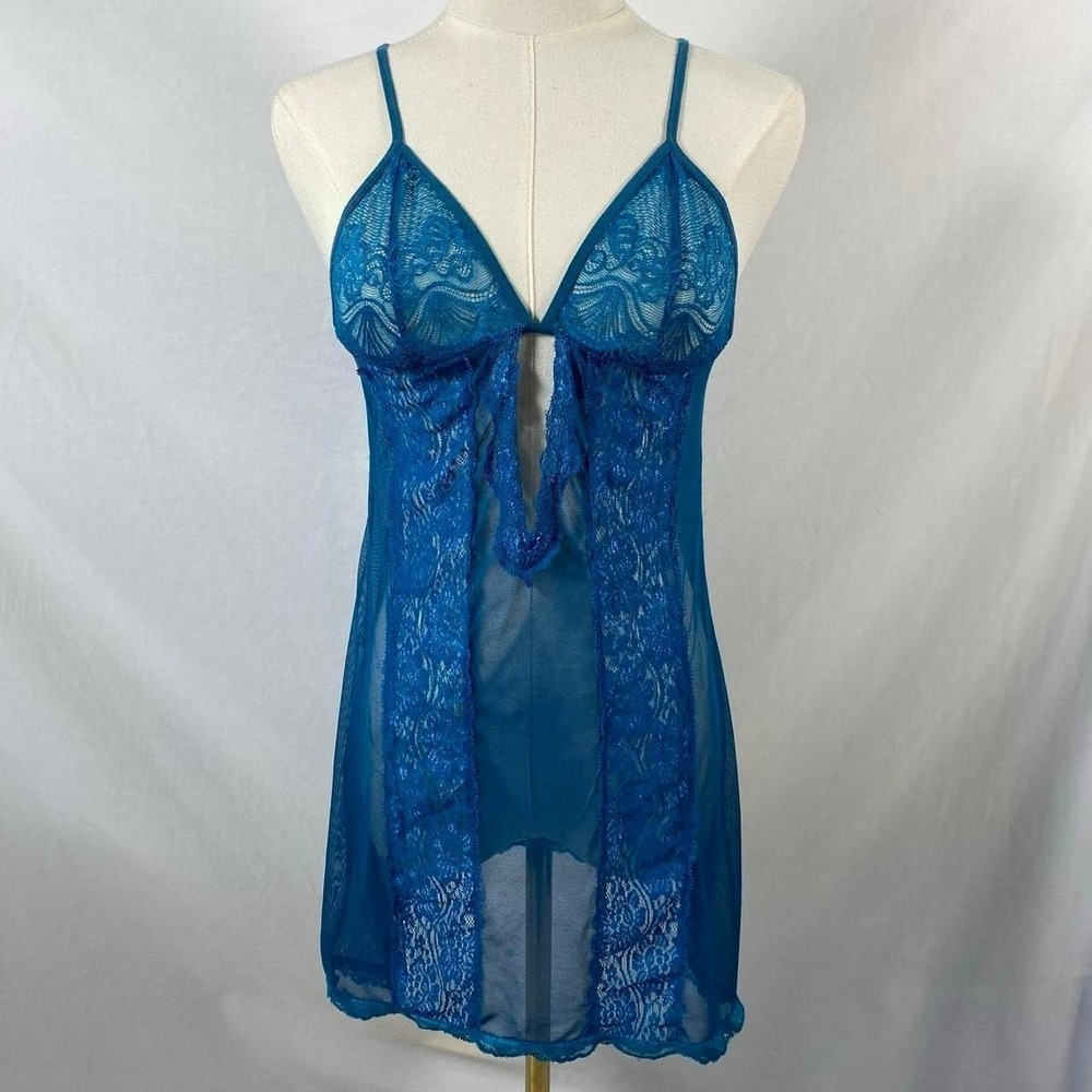 Avid Love blue lace mesh lingerie slip top size small y2k dainty